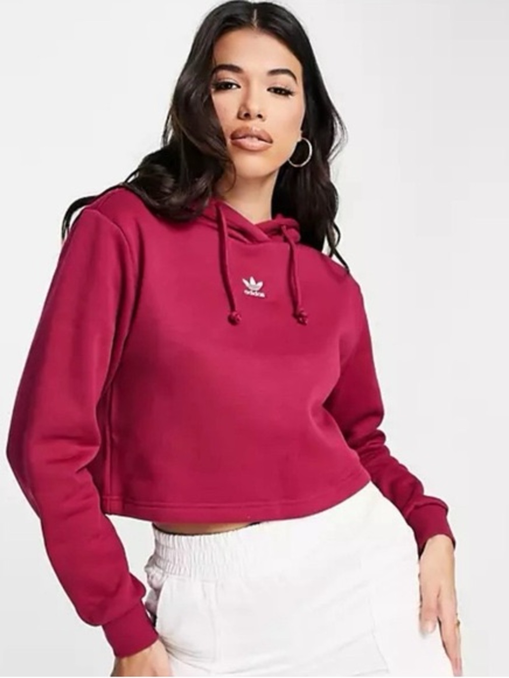 Adidas Maroon Pink Cropped Hoodie Sweatshirt NWT - Picture 3 of 6